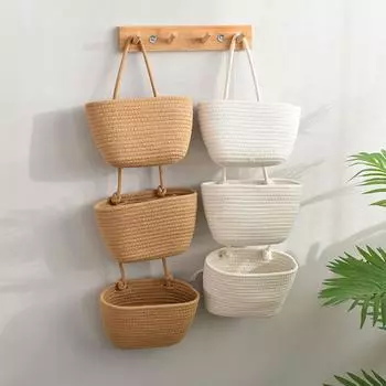 Wall Hanging Storage Basket Cotton Sundries Organizers Storage Basket 3-layer Household Decoration Wall Storage Tool темные хаки
