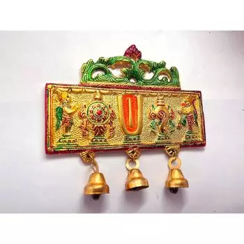 Wall Hanging Tirupati Balaji Symbol Shankh Chakra Tilak with Hanuman ji and garud Statue Gold Plating Antique Decorative