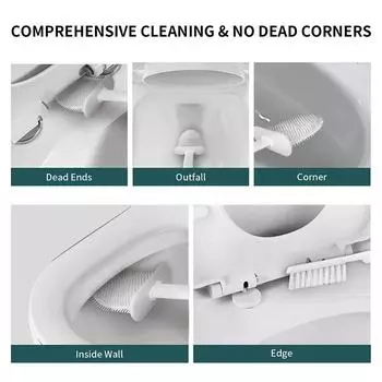 Wall Hanging Toilet Cleaning Brush Set Silicone Water Proof Brush and Quick Drying Soft Bristles Bathroom Holder Accessories синий