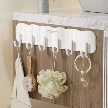 Настенный крючок без ударов, отличная несущая способность, противоскользящие 6 крючков, водонепроницаемая вешалка для кухонных полотенец для ванной комнаты, шляпа для одежды серый/белый