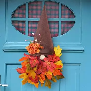 Wall Mount Maple Leaf Hat Wreath Sunflower Dwarf Hat Door Hanging Garland Photography Prop Garden кофейный