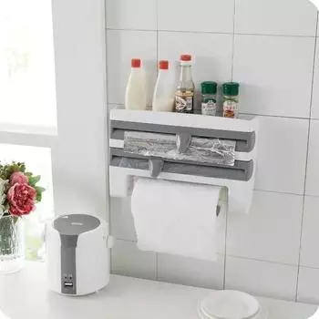 Wall-Mount Paper Towel Holder Sauce Bottle Rack 4In1 Cling Film CuttingHolder Mutifunction Kitchen Organizer KitchenAccessories