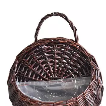 Wall Mount Rattan Basket Wicker Woven Flower Pot Garden Plant Storage Container