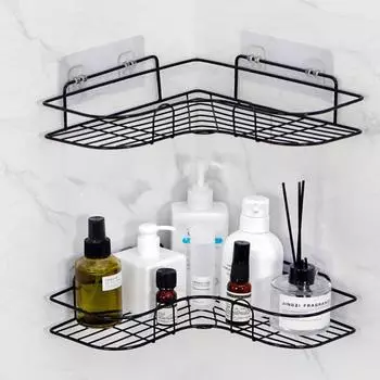 Wall Mounted Bathroom Corner Triangle Shelf Storage Shelves Shampoo Holder Cosmetic Rack Iron Shower Drain Basket Organizer чёрный