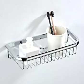Wall Mounted Bathroom Utensil Basket Electroplating Toilet Brass Boxy Net Hardware 30cm Silver серебряный