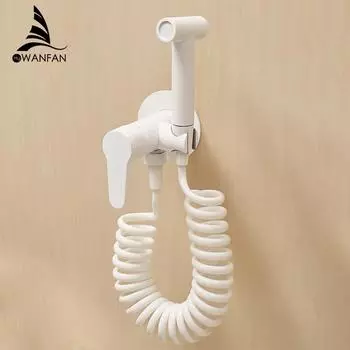 Wall Mounted Brass Hot and Cold Use Bidet Sprayer Water Tap Toilet Faucet Sprayer Douche Bidet Faucet White Painted 811586