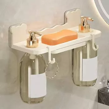 Wall Mounted Double Drainage Soap Dish Self-Adhesive Shower Soap Holder for Home Beige-style A