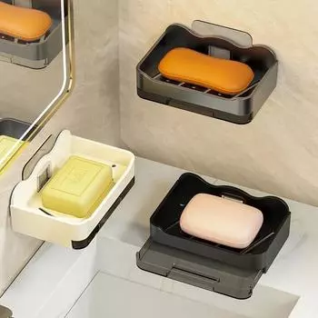 Wall-mounted Drain Soap Box Soap Holder Bathroom Wall Hanging Box Perforation-free Bathroom Soap Box Storage Rack чёрный