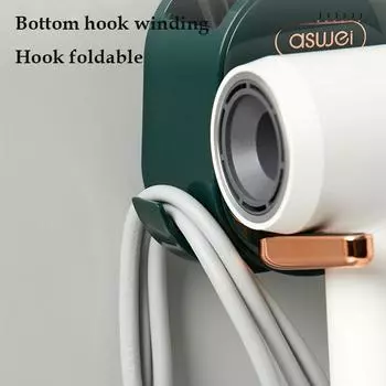 Wall Mounted Hair Dryer Holder Hair Brush Shelves Storage Holder Dyson Hair Dryer Rack With Comb Storage Box Bathroom Shelf зелёный