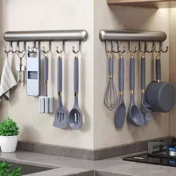 Wall Mounted Kitchen Hook Storage Rack Aluminum Cabinet Storage Kitchen Utensils Rack Spoon Shovel Movable Hook Hardware