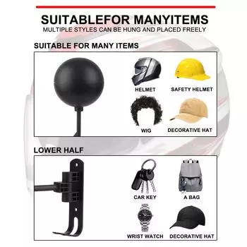 Wall Mounted Multi Unctional Helmet Mount Easy Install Motorcycle Helmet Hook Moto Accessories Helmet Claw Hook чёрный