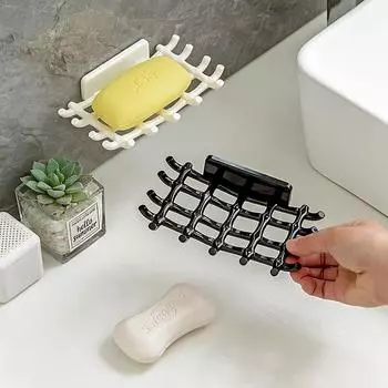 Wall Mounted No-Punch Soap Holder Grid Soap Dish Soap Box Sponge Dish Bathroom Accessories Soap Dishes Self Adhesive белый