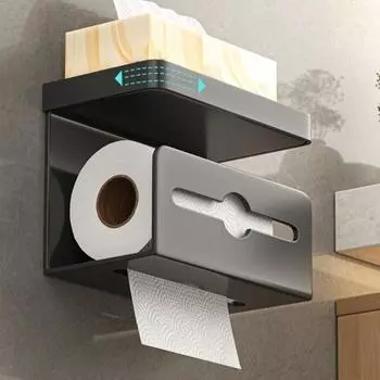 Wall-Mounted Paper Roll Holder Phone Stand Toilet Organizer Toilet Paper Holder Household Use чёрный