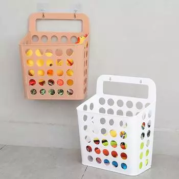 Wall-Mounted Plastic Laundry Basket Hollow Out Sundries Dirty Clothes Hamper Bathroom Organizer оранжевый