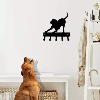 Wall Mounted Playful Pup Key Rack and Dog Leash Hanger: Metal Art Iron Crafts for Organizing Keys and Leashes жёлтый