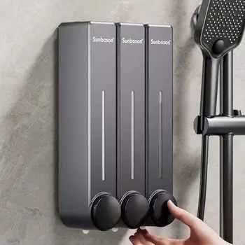 Wall-mounted Pressed Soap Dispenser Bathroom Shampoo Body Wash Container Dispenser Bottle Kitchen Wall Hanger Hand Sanitizer Box Head capacity 450ml