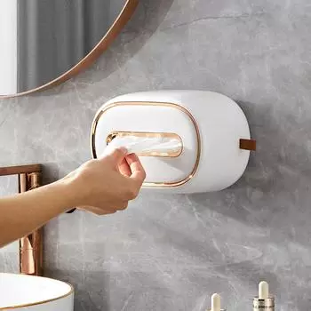 Wall-mounted Tissue Box Holder Desktop Cover Paper Towel Dispenser Paper Extraction Dispenser for Home Bathroom Bedroom Office белый