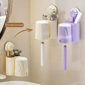 Wall-Mounted Toothbrush Holder with Suction Cup Easy to Install Punch-Free Storage Rack Bathroom фиолетовый