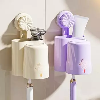Wall-Mounted Toothbrush Holder with Suction Cup Easy to Install Punch-Free Storage Rack белый