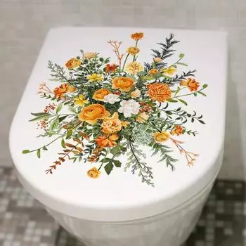 Wall Stickers Toilet Lid Sticker Pvc Hand Painted Flower Wc Accessories Toilet Stickers and Posters for The Bathroom Decoration