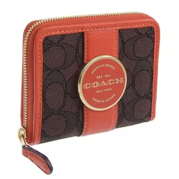 Wallet Bifold Outlet Folding Wallet Billfold Card Case Canvas LNISIG JQ LON ZIP WL C8323 [Coach] Women s (BROWNMANGO/Orange) [Item]