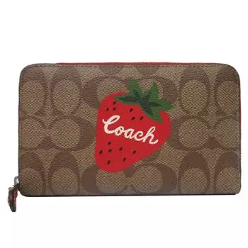 Wallet Bifold Wallet PVC Signature Wild Strawberry Medium ID Zip Wallet CH529 SVRVB x Outlet [Coach] (Khaki Red) Women s [Item]