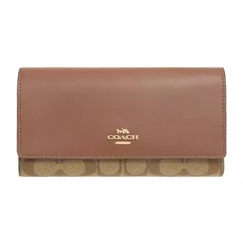 Кошелек FC5966 C5966 Khaki x Saddle 2 Signature из ПВХ-кожи, тонкий, тройной, сложенный [Coach] (Длинный кошелек) Женский [Продукт Outlet] [Бренд] [Товар]