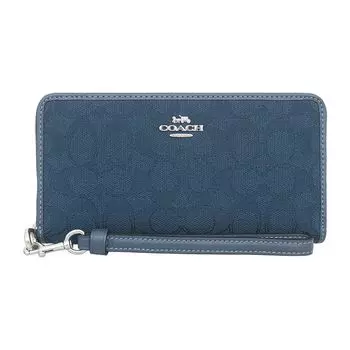 Wallet FCU150 CU150 Denim x Dark Denim Signature Jacquard Leather Long Zip Around Wallet Ladies [Coach] (Long Wallet) (With Strap) [Outlet Item]