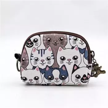 Wallet Women s Lightweight Small Mini Student Cute Ins Style Mini Coin Bag Wallet Card (for Placing Tablet PC) Bag with Zipper Cat Duoduo-Semi-Circle