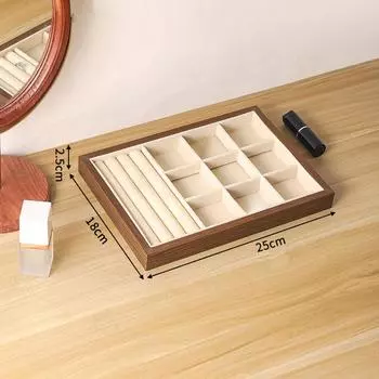 Walnut Wood Wooden Jewelry Display Tray Velvet Lining High-end Jewelry Box Dressing Table Type A