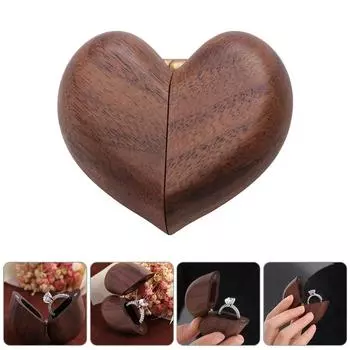 Walnut Wood Wooden Ring Box Single Slot Ring Holder Gifts Proposal Ring Case Engagement Heart Shaped
