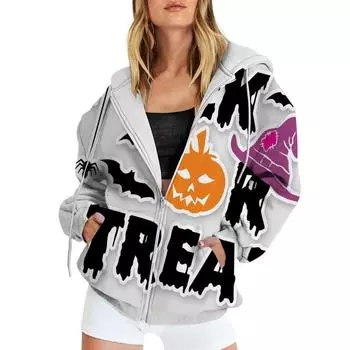 Wan Sheng Element Pattern Pocket Digital Европейский и американский стиль модная повседневная толстовка с капюшоном на молнии с длинным рукавомMC4 S