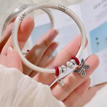 Wan Zuyin 9999 Тяжелая промышленность Древняя бабочка с цветком сливы Маленький цветок Обмотка тыквы Браслет из бисера Китайская шикарная бабочка любит цветы Adjustable size