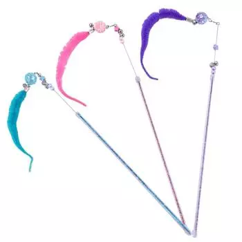 Wand Toy Interactive Cute Plush Toy Kitty Teaser Toy with Bells 16.5 Long Plastic Pole for cats and Kittens Dropshipping фиолетовый