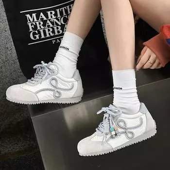 Wang Yibo Yang Mi thick-soled women s retro ugly cute lace-up casual sneakers little white shoes 35