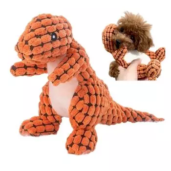 Wanmaru Shoten Biting Saurus Stress Relief Lack of Exercise Dog Toy Chewing Toy Stuffed Toy Shoes Makes Sound Present Gift Small Dog (Tyrannosaurus, оранжевый