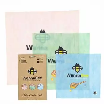 WannaBee Beeswax Wrap набор из 3 штук Безопасный для пищевых продуктов пластик Органическое масло жожоба (С, М, Л) [Узор Delight] Дети, Модный, Милый, Земля,