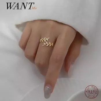 Wantme 925 пробы стерлингового серебра Милый Романтический Циркон Открытая Ветка Маленький Лист Регулируемое Кольцо Для Женщин Корейские Украшения Для Свадебной Вечеринки