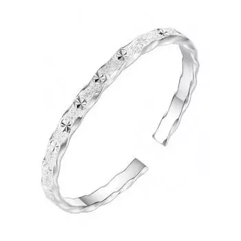 Wanzhu Серебро 999,9 пробы с открытым бриллиантом, цветком, песком для ногтей, браслетом с полной звездой и небом, в форме волны, подарок на День святого Валентина Adjustable size