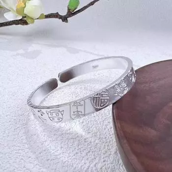 Wanzhu Silver 9999 Браслет Lucky Cat Личность Благоприятные слова с наследием древнего наследия Открытый твердый чистый серебро Adjustable size