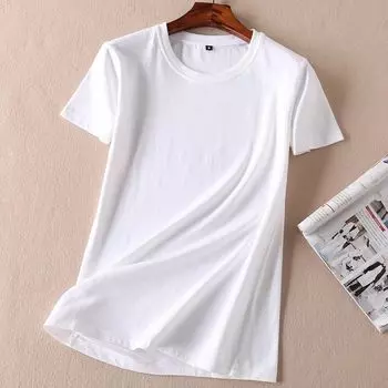 Wardrobe Series ~ Summer Classic All-Matching COUPLE S Short sleeve Pure Cotton White T-shirt Women C39 White Free size L
