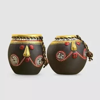 Warli ручная роспись этнический горшок с лицами для гостиной, дома, декоративные терракотовые горшки, экспонат, цветочные горшки, набор из 2 шт.)