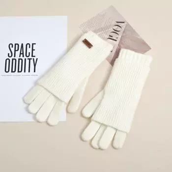 Warm and Cold Proof Thickened Gloves Five Finger Half Finger Touch Screen Two Piece Set of Double Layer Knitted Anti Freeze Hands One Size