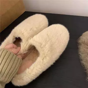 Warm and gentle milk white~ INS fairy wind fluffy shoes female 2024 autumn and winter new Internet celebrity outer fluffy slippers 35 абрикосовый