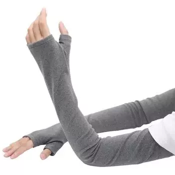 Warm Arm Sleeves Women Autumn and Winter Thickened Long Men s Open Finger Half Finger Gloves Cotton Thickened Fleece-lined Fake Sleeve Dark gray (Finger set) One size