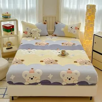 Warm Bedsheet Velvet Fitted Sheets Cartoon Style Bed Cover Skin-friendly Mattress Protector sabanas para cama (No Pillowcase) Single 120x200cm 1pc