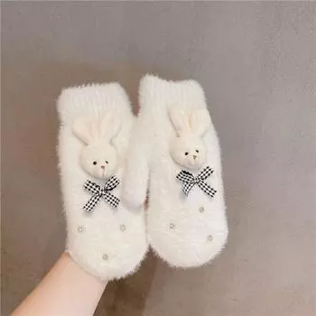 Warm Bow Plush Gloves Thicken Cute Gloves Lovely Student Knitted Gloves Student B
