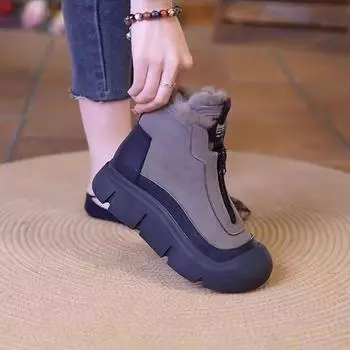 Warm casual snow boots autumn and winter new women s cotton shoes fleece thickened fashionable versatile thick sole heightening women s Martin boots 35 серый