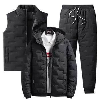 Warm Cotton Fashion Suit Men S Three Piece Set Padded Padded Jacket Winter Jacket Padded Vest And Pants Casual Outfits Hombre XXXXXL
