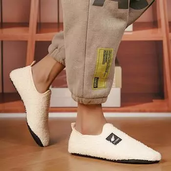 Warm Cotton Men Shoes Winter Slip on Lightweight Slippers Women Plush Bedroom Home Cotton Slippers Unisex Indoor Winter Shoes 36-37 бежевый